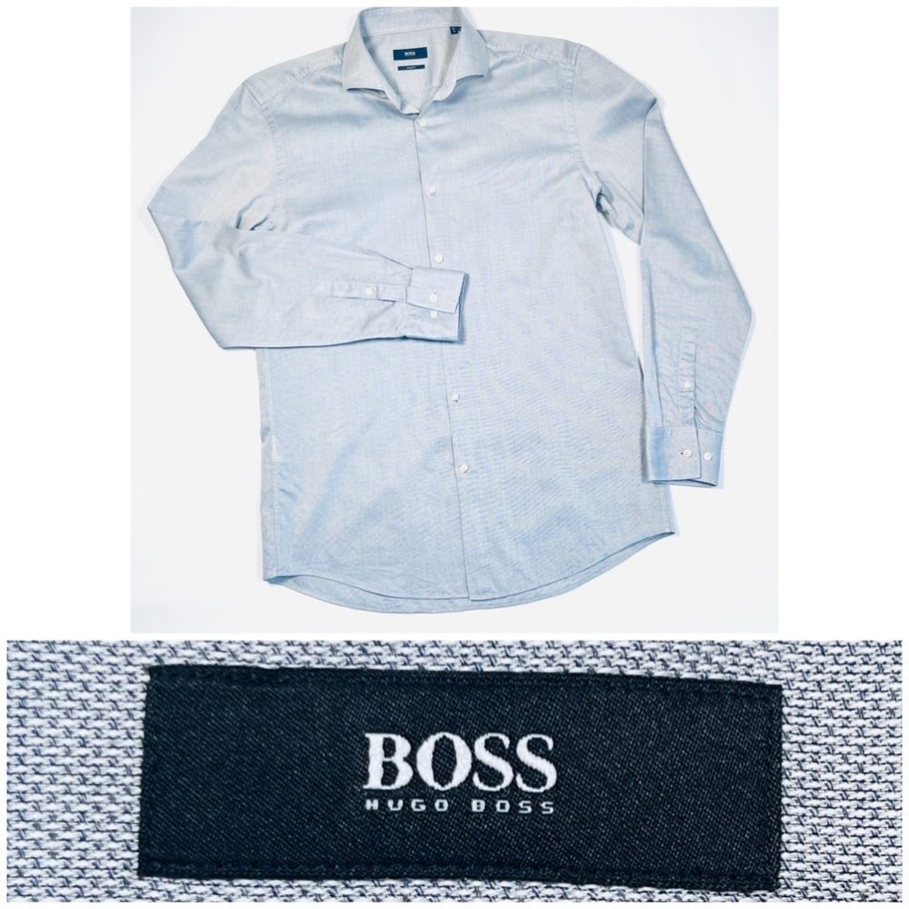Men's Hugo Boss Dress Shirt, Size 41/16, Light Grey White
